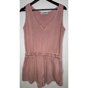 LALAMIA Rose Pink V Neck Drawstring Waist Pocket Romper Women's Large